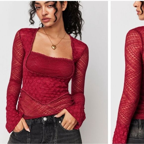 Elegant Red Lace Women's Top - Picture 1 of 4
